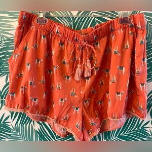 Aerie orange short w/ camel print drawstring crochet trim elastic waist sz XXL